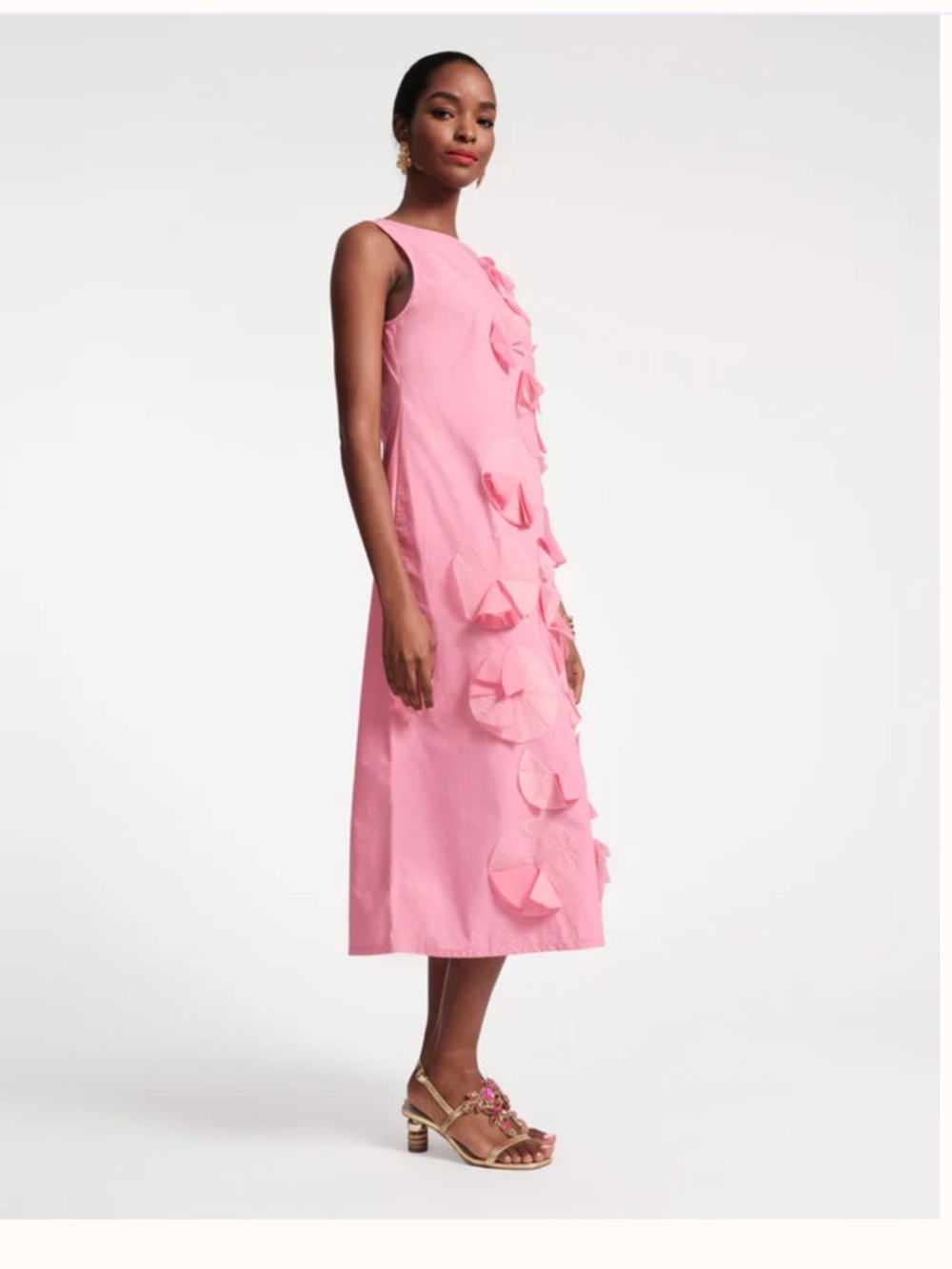 Frances Valentine Poplin Origami Flower Boatneck Sleeveless Midi Dress Small NWT - Picture 5 of 16
